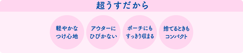 超うすだから…軽やかなつけ心地・アウターにひびかない・ポーチにもすっきり収まる・捨てるときもコンパクト