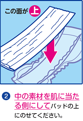2.中の素材を肌に当たる側にしてパッドの上にのせてください。